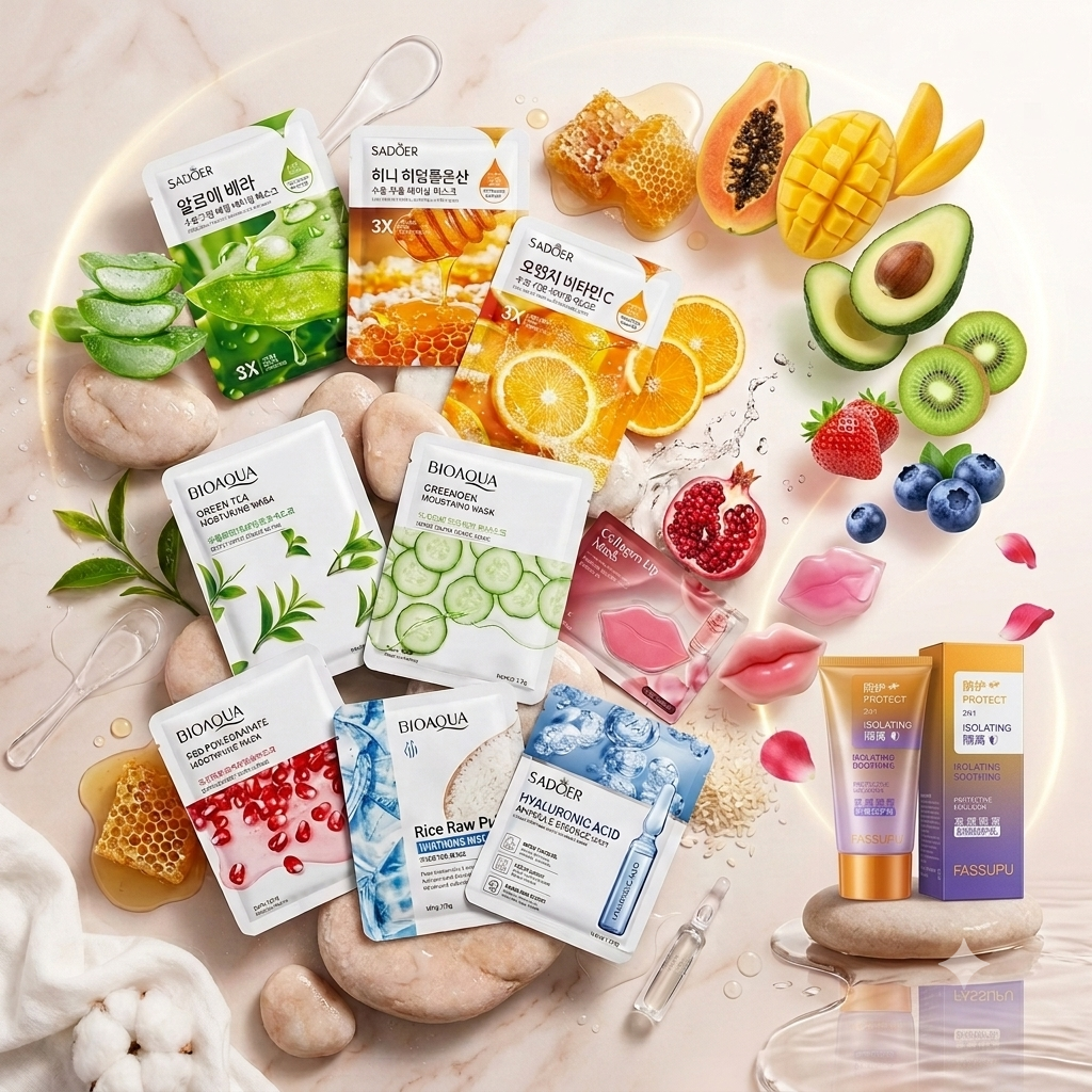 Korean sheet mask collection flat lay